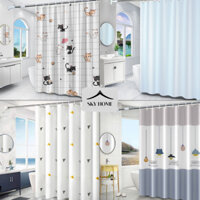 Rèm Nhà Tắm Chống Nước Không Khoan Tường, Full Bộ Rèm Ngăn Phòng Tắm Và Bồn Cầu Và Thanh Treo Sky Home - RNT01