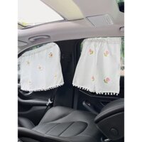 Rèm Vải Cách Nhiệt Hình Chữ nhật  Thêu Hoạ Họa Tiết Dễ Thương Có Cục Hít Gắn Cửa Sổ Xe Ô Tô Skyautocar