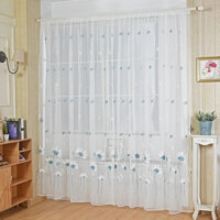 Rèm Voan Thêu Hoa Cúc Màu Xanh - Trắng Loại 1 Trang Trí Nhà Cửa, Rèm Phòng Ngủ, Ban Công