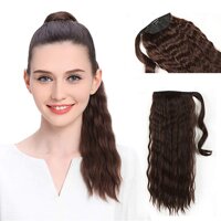 RemeeHi Human Hair Extension Curly Wavy Wrap Around Ponytail Long Clip In Hair Ponytail For Women 120g 26 inch 8# Chestnut Brown