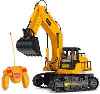 Remote Control RC Excavator Toy Truck with Flashing Lights and SFX - Includes Transmitter and Battery Charger| Battery Operated RC Toy Construction...