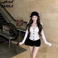 Ren Khâu Áo Thun Dài Tay Nữ Trắng Skinny Bên Trong Trận Đấu Cổ Chữ U Đáy Áo Sơ Mi