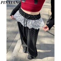 Ren Khâu Chấm Bi Quần Ống Rộng Thiết Kế Nữ Thường Ngày Rời Thẳng Lau Quần