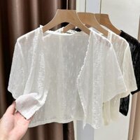 Ren Ngắn Tay Cardigan Nữ Phù Hợp Với Váy Chống Nắng Khăn Choàng Áo Bên Ngoài Ngắn Điều Hòa Áo Sơ Mi Áo Khoác Mỏng Phong Cách