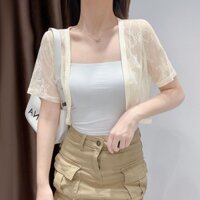 Ren Nhẹ Gạc Cardigan Bên Ngoài Sling Đầm Áo Khoác Nhỏ Áo Khoác Tay Ngắn Khăn Choàng Có Váy#0515