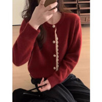 Ren Nhẹ Nhàng Áo Len Mùa Thu Sang Trọng Áo Khoác Ren Phong Cách Phương Tây Dệt Kim Phong Cách Mới Dài Tay Cardigan Top maihy