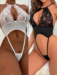 Ren Nữ Khoét Hở Crotchless Chữ G Quần Lót Hở Ngực Xem Qua Đồ Ngủ Gợi Cảm Babydoll Có Treo Áo Họa Tiết Hoa