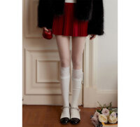 Ren Trắng Trên Đầu Gối Tất Con Gái Dài Đến Đầu Gối Ống Dài Chân Tất Cotton Phẳng Cao Ống T