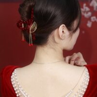 Ren-up Nơ Lấy Kẹp Sườn Xám Thanh Lịch Cô Dâu Mũ Đội Đầu Lớn Nhung Kẹp Tóc Lily Của Thung lũng Cá Mập Kẹp Phong Cách Trung Hoa