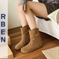 RENBEN Giày bốt đi tuyết thường ngày tay nâu Maillard cổ cao cổ điển mùa đông mới
