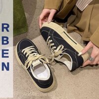 Renben Giày vải cổ thấp thời trang mới Thiết kế khâu màu tương phản dành cho nữ