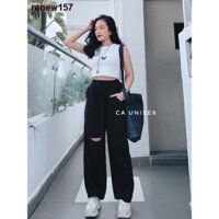 ✥❣renew157Quần Nỉ Thun Ống Rộng Rách Gối IRU Jem Closet Nam Nữ Unisex ( Hình Thật + 2 màu ) L008