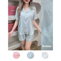 RENNES Bộ Pijama thiết kế cộc tay xinh xắn, đồ ngủ lụa vân gỗ cao cấp phong cách trẻ trung, sang trọng - RSE007