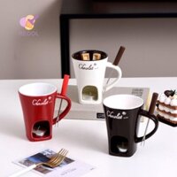 Repkg Chocolate Fondaue Mug, Gốm sứ có nĩa Cốc nóng chảy sô cô la, Nồi kem nóng Mini Cốc kẹo mềm