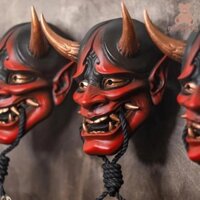 Rerbrty Prajna Head Cover, Đỏ và Đen có dây Mặt nạ cao su Prajna Nhật Bản, Trang trí Halloween Sừng mềm Ma Mặt nạ quỷ Trang phục hóa trang