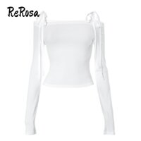 Rerosa Áo Thun Croptop Tay Dài Màu Trơn Dáng Ôm Hở Vai Thời Trang 2023 Cho Nữ