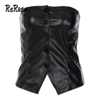 Rerosa Đầm Ngắn Ôm Ngực Bằng Da PU Cài Một Hàng Khuy Hở Lưng Quyến Rũ Cho Nữ