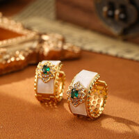 Retro Ánh Sáng Sang Trọng Niche Rỗng Trắng Fritillary Xanh Mã Não Vòng Tròn Bông Tai Trung Quốc Mới Bông Tai Cao Cấp Bông Tai