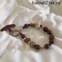 Retro Cá Tính Màu Cà Phê Da Báo In Handmade Đính Hạt Vòng Tay Vỏ Điện Thoại DIY Sáng Tạo Người Ảnh Hưởng Nữ Di Động Chống Mất Thu Đông Móc Khóa Xe Ô Tô Hộp Đựng Tai Nghe Học Sinh Treo Camera CCD Dây Di Động