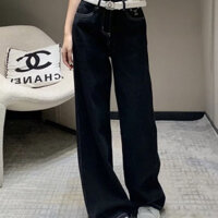 Retro Cao Cấp Màu Xanh Đậm Quần Jean Ống Rộng Phong Cách Mới Rời Phong Cách Mỹ Thẳng Mỏng Hơn Nhìn Drape Flo