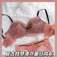 Retro Chấm Bi Quần Lót Ren Nữ Không Dây Gợi Cảm Vừa Dày Push-Up Top Hỗ Trợ Bộ Áo Ngực Chống Chảy xệ