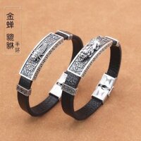 Retro Đau Khổ Pixiu Vàng Cicada Da Đen Vòng Tay Cặp Đôi Màu Đen Vòng Tay Nam Nữ Mới Phong Cách Trung Quốc Quốc Quốc Gia Hợp Thời Trang Vòng Tay Nam Phong Cách20250331