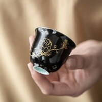 Retro Đen Teacup Bướm Tình Yêu Hoa Nếm Teacup Cốc Đơn Kung Fu Teacup Set Nhỏ Teacup Master Cup Đơn