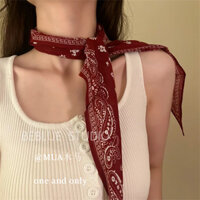 Retro Encore Đỏ Hạt Điều Hoa Thấp Đuôi Ngựa Buộc Tóc Streamer Khăn Lụa Nữ Cao Cấp Thời Trang Tam Giác Khăn
