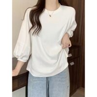 Retro Hồng Kông Hương Vị Sang Trọng Ba Phần Tư Áo Thun Nữ Đầu Thu Phiên Bản Hàn Quốc Rời Ôm Hơn Nhìn Thời Trang Phiên Bản Hàn Quốc Đèn Lồng Tay Áo