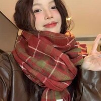 Retro Kẻ Sọc Giả Khăn Cashmere Nữ Mùa Đông Hàn Quốc Khăn Ấm Áp