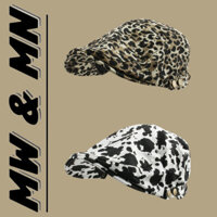 Retro Kẻ Sọc Phía Trước Mũ Nữ Da Báo Họa Tiết Bò Mũ Nồi Văn Học Anh Họa Sĩ Mũ Nam Nhìn Mặt Nhỏ #M319#