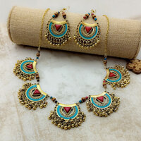 Retro Kim Loại Ấn Độ Vòng Cổ Bông Tai Bộ Nữ Phong Cách Mới Bohemian Phong Cách Dân Tộc Tua Rua Chuông Vòng Cổ