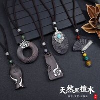 Retro Nghệ Thuật Dài Gỗ Mun Vòng Cổ Mặt Dây Chuyền Bằng Gỗ Phong Cách Dân Tộc Đơn Giản Phù Hợp Với Áo Len Dây Xích Vải Lanh Cotton Phụ Kiện Nữ 12.26
