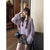 Retro Pháp Mềm Mại Sáp Dài Tay Áo Len Hoa Hồng In Hình Ôm Hơn Hông Váy Nữ Đầu Thu Phong Cách Mới Thời Trang Phù Hợp Với
