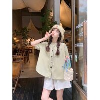 Retro Phong Cách Nhật Bản Thêu Mèo Con Áo Sơ Mi Tay Ngắn Nữ Giảm Tuổi Thiết Kế Rời Niche Chic Top Hàng Sẵn Có 0211