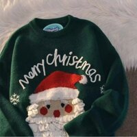 Retro Santa Mỹ Đỏ Cổ Tròn Áo Len Nam Nữ Rời Lười Thu Đông Áo Khoác Cặp Đôi Dệt Kim Hợp Thời Trang / Hạt 11.23