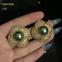 Retro Tất Cả Trận Đấu Bông Tai Thời Trang Thanh Lịch Xanh Vỏ Ngựa Ngọc Trai Full Kim Cương Bông Tai Kẹp Tai Phong Cách Trung Cổ Nhà Sản Xuất Bán Buôn