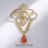 Retro Thanh Lịch Hepburn Phong Cách Lúa Mì Nơ Thổ Cẩm Ruby Tự Nhiên Mặt Dây Chuyền Nữ Phù Hợp Với Áo Corsage Pin Quà Tặng Cao Cấp