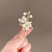 Retro Thời Trang Tính Khí Xanh Jasmine Trâm Cây Hoa Ngọc Trai Xòe Phù Hợp Với Chống chói Pin Phụ Kiện