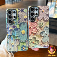 Retro Tranh Sơn Dầu Hoa Ánh Sáng Xanh Ốp lưng SAMSUNG S25 S24 S23 S22 Ultra Plus Chống Bụi Bẩn Chống Sốc Ốp lưng Cứng