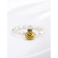 Retro Vàng Ngọc Trai Dây Xích Nhẫn Ví Dây Xích Vòng vintage Hợp Thời Trang May Mắn Làm Giàu Vòng Mát 2.24