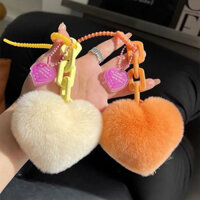 Rex lông thỏ tình yêu chuỗi trái tim móc khóa tinh tế túi đi học mặt dây chuyền cặp đôi mặt dây chuyền móc khóa xe hơi