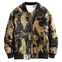 Rexcyril Men's Embroidered Floral Slim Fit Hip Hop Flight Bomber Jacket Coat