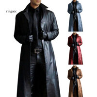 [Rg] Áo khoác nam cổ tròn trơn mịn màu da giả chống gió dạo phố Slim Fit dài tay nam Trench Coat