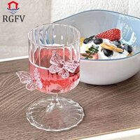Rgfv INS Bướm Rượu Ly, Cốc Thủy Tinh Chân Cao INS Chịu Nhiệt, Sọc Sáng Tạo Trang Trí 3D Bướm Cốc Thủy Tinh Với Bướm Trang Trí Cocktail