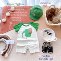 (RH488) (5-12kg) Áo liền quần dành cho em bé (Puppy Kids) Romper Voi Beep... - Nền trắng phối xanh lá