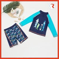 R_Herokid - Bộ đồ bơi dài tay họa tiết cá kèm nón bơi cho bé trai BT118