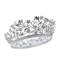 Rhinestones Imitation Pearl 3D Flowers Wedding Bridal Pageant Princess Tiara