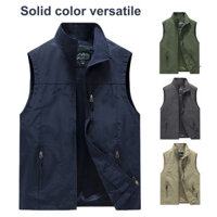 Ribbitear-men Áo ghi lê thông thường Cổ đứng không tay Dây kéo Placket Áo khoác lưới Lót ngoài trời Nhanh khô Áo ghi lê có túi