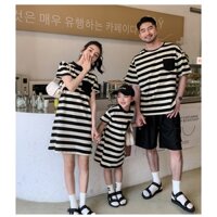 Riconini Đầm Phối Bèo Họa Tiết Kẻ Sọc Phong Cách Phương Tây Thời Trang Mùa Hè Cho Mẹ Và Bé